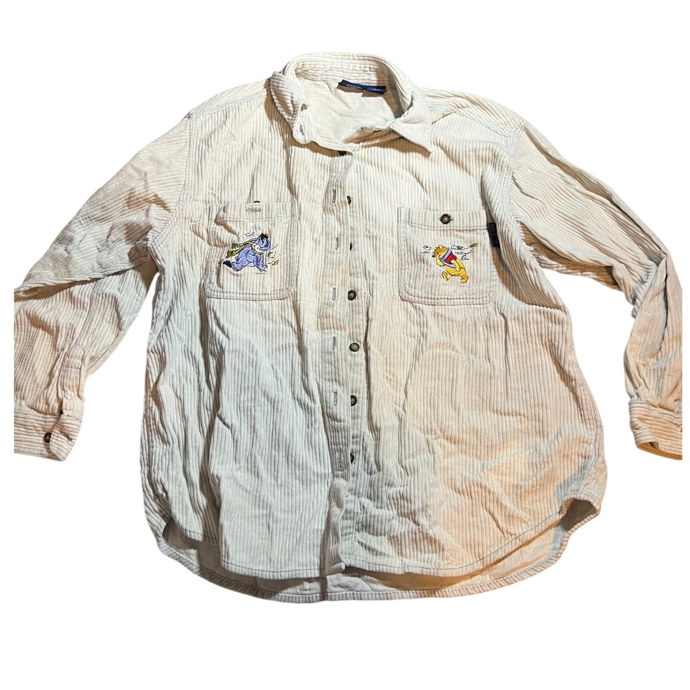 Winnie the Pooh Eeyore Corduroy‎ Button Up Shirt Adult Unisex Beige